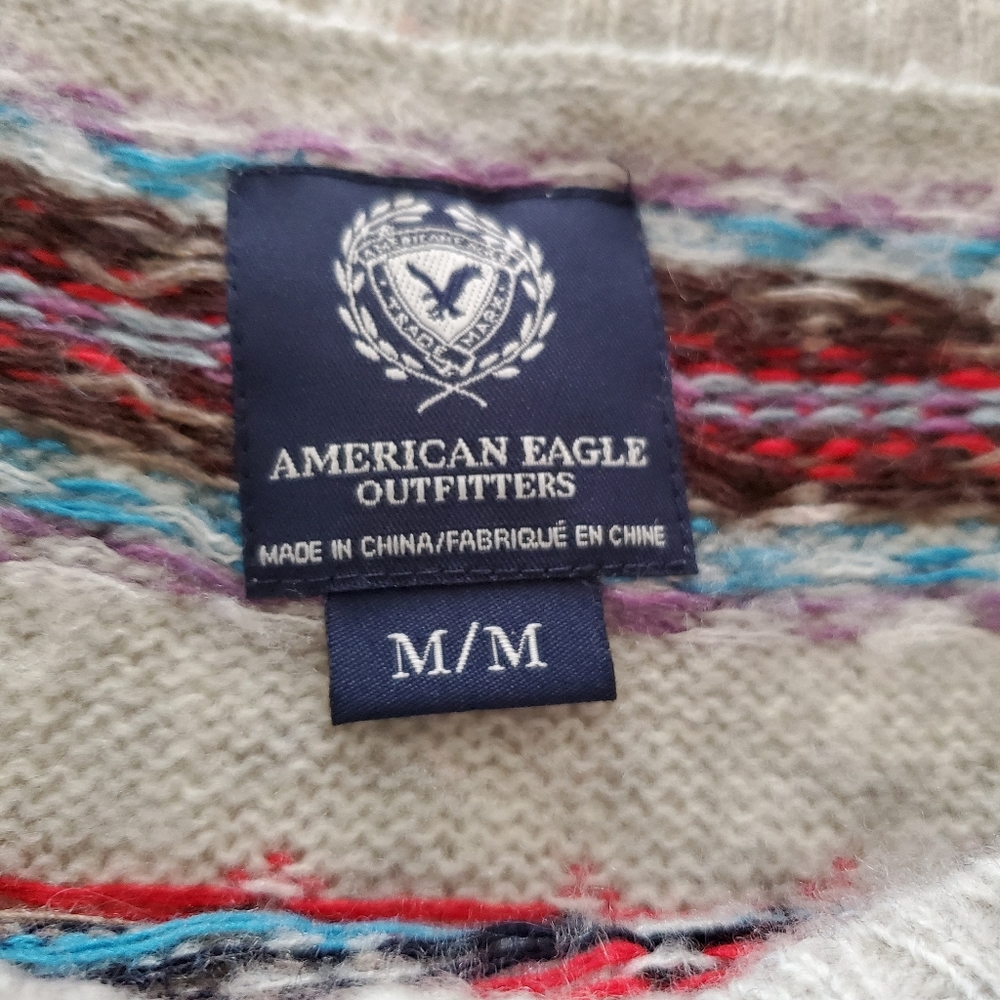 American Eagle Wool Blend Fair Isle Sweater Medium - Picture 3 of 8